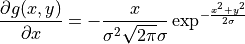 \frac{\partial g(x,y)}{\partial x} = -\frac{x}{\sigma^2\sqrt{2\pi}\sigma}\exp^{-  \frac{x^2+y^2}{2\sigma} }