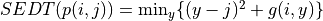 SEDT( p(i,j) ) =  \min_{y} \{  (y-j)^2 + g(i,y)\}