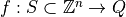 \, f:
S\subset\mathbb{Z}^n\rightarrow Q