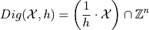 Dig(\mathcal{X},h) = \left (\frac{1}{h}\cdot \mathcal{X}\right )\cap \mathbb{Z}^n