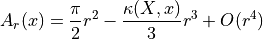 A_r(x) = \frac{\pi}{2} r^2 - \frac{\kappa(X,x)}{3}r^3 + O(r^4)