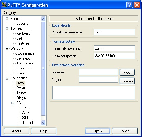 Putty: Auto-login username