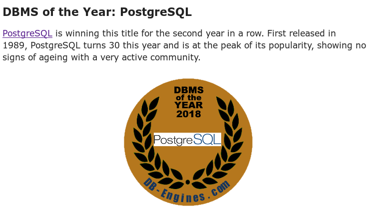 DBMS of the Year: PostgreSQL