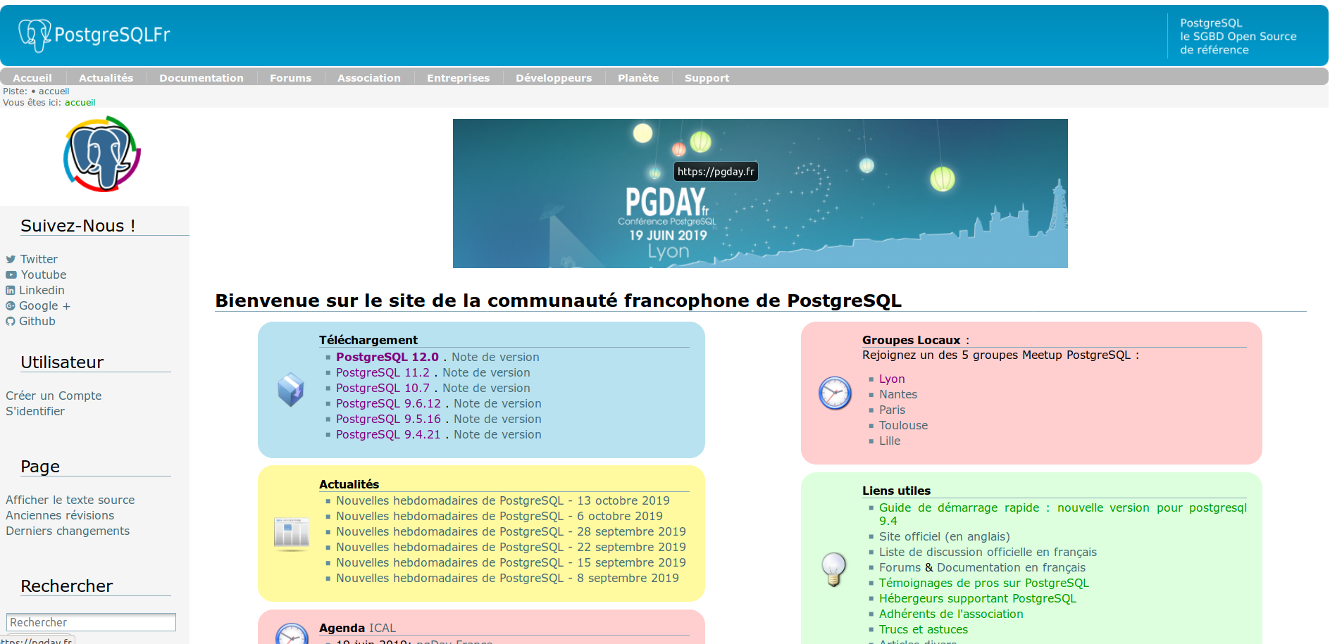 postgreSQL.fr, page d'accueil